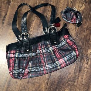Plaid Coach purse and coin purse